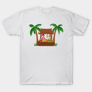 Asian street food vendor selling tropical fruit. Graphic illustration. T-Shirt